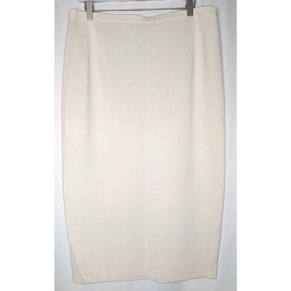 Eileen Fisher Bone Ivory Silk Blend Interlock Knit Straight Pencil Skirt LG PT - Picture 4 of 7